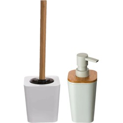 Toiletborstel met houder 38 cm en zeeppompje polystone/kunststof - Badkameraccessoireset