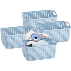 Plasticforte Opbergmand/kastmandje - 4x - 12 liter - ijsblauw - kunststof - 33 x 24 x 21 cm - Opbergmanden