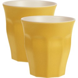 10x stuks onbreekbare kunststof/melamine gele drinkbeker 9 x 8.7 cm voor outdoor/camping - Drinkbekers