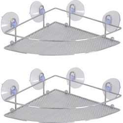 MSV doucherek - 2x - hoek-model - zilver - 27 x 17 cm - metaal - Douche- en badrekjes