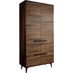 Meubella - Kledingkast Frey - Donker eiken - Zwart - 92 cm