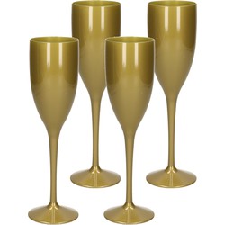 4x stuks onbreekbaar champagne/prosecco flute glas goud kunststof 15 cl/150 ml - Champagneglazen
