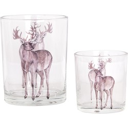 Clayre & Eef Theelichthouder Set van 2 Ø 7x8 / 10x13 cm Transparant Glas Hert