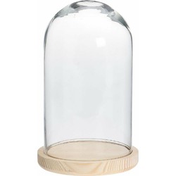 Home & Styling Decoratie stolp - van glas op houten plateau - D14 x H28 cm - Decoratieve stolpen