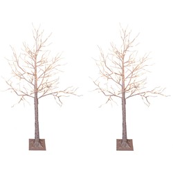 2x stuks verlichte figuren witte lichtboom/metalen boom/berkenboom met 120 led lichtjes 130 cm - kerstverlichting figuur