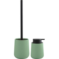 MSV Toiletborstel in houder/zeeppompje - badkamer set Malmo - keramiek - groen - Badkameraccessoireset