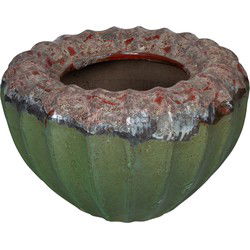 PTMD Jinah Green Ceramic Pot Organic Ribbed Round L