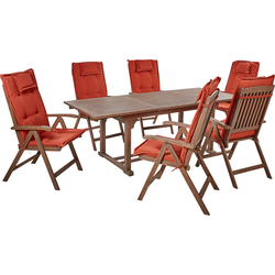 AMANTEA - Tuinset voor 6 - Donkerhout/Rood - Acaciahout