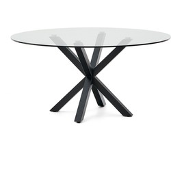 Kave Home - Argo ronde tafel in glas met zwarte stalen poten met houteffect Ø 150 cm