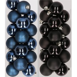 32x stuks kunststof kerstballen mix van donkerblauw en zwart 4 cm - Kerstbal