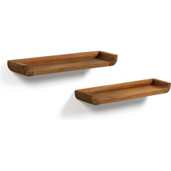 Kave Home - Shamel set van 2 massief teakhouten planken met walnoot afwerking 50 x 5 cm