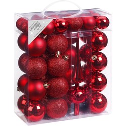 47x Kunststof kerstballen pakket met piek rood - Kerstbal