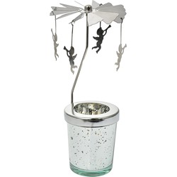 Clayre & Eef Waxinelichthouder Ø 8x17 cm Zilverkleurig Glas Metaal Engelen