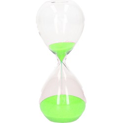 Zandloper cilinder Timer - decoratie of tijdsmeting - 10 minuten groen zand - H16 cm - glas - Zandlopers