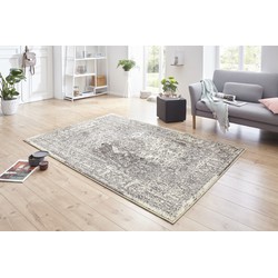 Vintage Laagpolig vloerkleed - Plume - Crème / Grijs - 80 X 250 CM