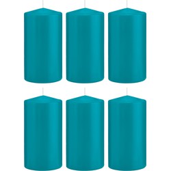 6x Kaarsen turquoise blauw 8 x 15 cm 69 branduren sfeerkaarsen - Stompkaarsen