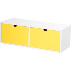 Furniteam - Design Wandrek met Twee Lades Wit en geel