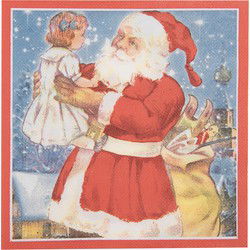 Clayre & Eef Servetten Papier Set van 20 33x33 cm Blauw Rood Kerstman