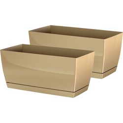 Set van 2x stuks plantenpotten/bloempotten kunststof glanzend mat goud 24 x 12 x 11 cm - Plantenpotten