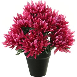 Louis Maes Kunstbloemen plant in pot - cerise roze tinten - 28 cm - Bloemenstuk ornamentA - Chrysanten - Kunstbloemen