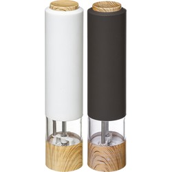 Set van 2x stuks elektrische zout- en pepermolens kunststof paars/wit 22 cm inclusief batterijen - Peper en zoutstel
