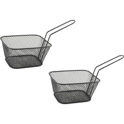 2x stuks RVS snackhouders/snackmandjes zwart 14 cm - Serveerschalen