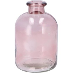 DK Design Bloemenvaas fles model - helder gekleurd glas - zacht roze - D11 x H17 cm - Vazen