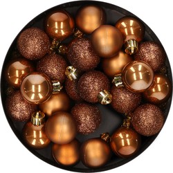 28x stuks kleine kunststof kerstballen kaneel bruin 3 cm - Kerstbal