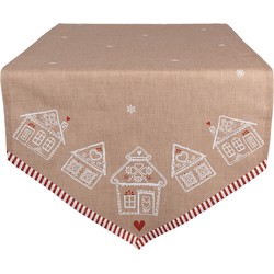 Clayre & Eef Tafelloper 50x160 cm Bruin Katoen Gingerbread house