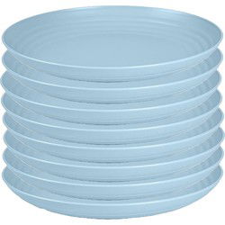 PlasticForte Rond bord/camping bord - 8x - D25 cm - ijsblauw - kunststof - Dinerborden