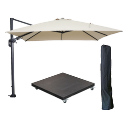 Garden Impressions Hawaii zweefparasol 300x300 cm carbon black / ecru met 90kg verrijdbare parasolvoet en parasolhoes