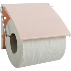 MSV Toiletrolhouder wand/muur - metaal met afdekklepje - lichtroze - Toiletrolhouders