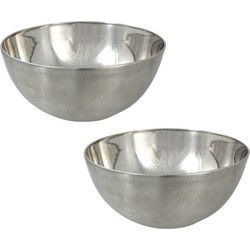 Svenska Living Salade/voedsel serveer schaal - 2x - mat zilver - RVS - D29 x H14 cm - Serveerschalen