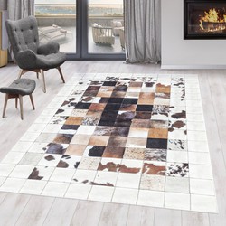 Fiesta Wasbaar Vloerkleed - Laagpolig - Patchwork Design - Wit - Woonkamer Tapijt - Canvas Rug- 160x230 CM