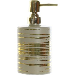 Zeeppompje/zeepdispenser beige met gouden strepen van glas 450 ml - Zeeppompjes