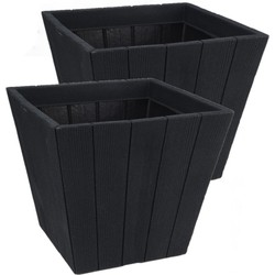 2x stuks grijze bloempot hout-look vierkant 40 cm - Plantenpotten