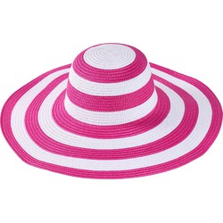 Decopatent - Zonnehoed Dames - Zomerhoed - Strohoed UV - Strandhoed Hoofddeksel met Brede rand - Hoed voor Volwassenen - Kleur: Roze / Wit