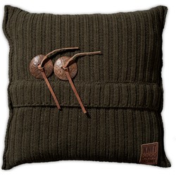 Knit Factory Aran Sierkussen - Groen - 50x50 cm - Inclusief kussenvulling