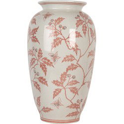 Clayre & Eef Vaas Ø 23x42 cm Beige Rood Keramiek Bloemen