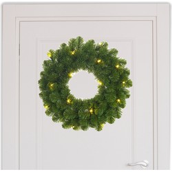 Groene kerstkransen met verlichting 30 LED lampjes 60 cm - Kerstkransen