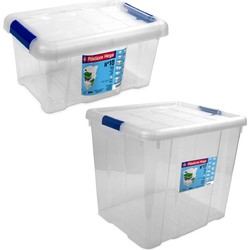 2x Opbergboxen/opbergdozen met deksel 5 en 35 liter kunststof transparant/blauw - Opbergbox