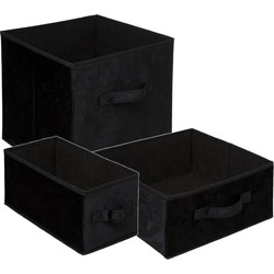 Set van 3x stuks opbergmanden/kastmanden 7/14/29 liter zwart van polyester 31 cm - Opbergkisten