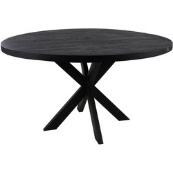 HSM Collection-Ronde Eettafel Melbourne-110x110x80-Zwart-Mango/Metaal