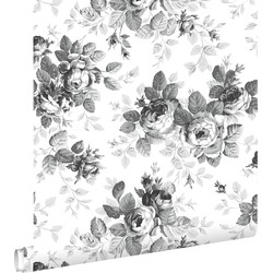 ESTAhome behang rozen zwart en wit - 53 cm x 10,05 m - 138112