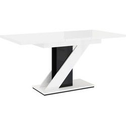 Meubella - Eetkamertafel Medusa - Hoogglans wit - Zwart - 160 cm - Uitschuifbaar
