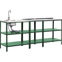 VILAMA - Tuin keukenset 3-delig met spoelbak - Groen - RVS