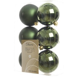 5 stuks - Kerstbal plastic glans-mat diameter 8cm Dennen groen