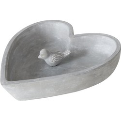 Boltze Vogelbad/voederschaal - hart - grijs - beton - 24 x 5 cm - drinkschaal voor tuinvogels - Vogelvoederschalen