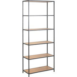 Boekenkast - Naturel/Zwart - 5 Vakken - 77x35x185cm - Varven