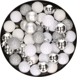 Set van 40x stuks kunststof kerstballen mix zilver en wit 3 cm - Kerstbal